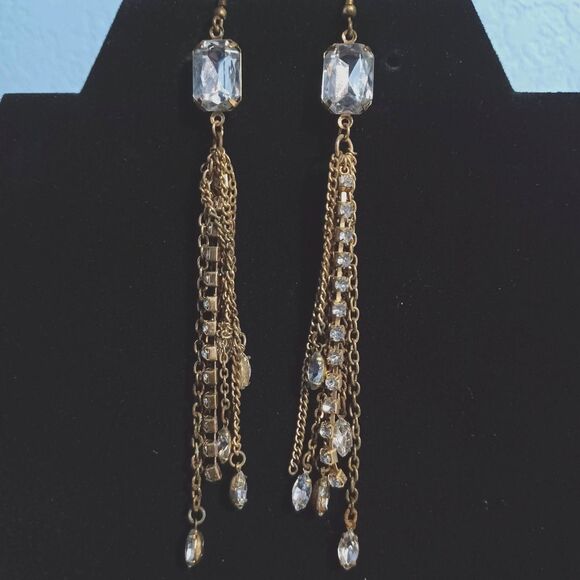 Gold-Toned and Rhinestone Tassel Earrings - Picture 1 of 3